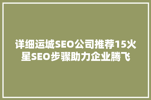 详细运城SEO公司推荐15火星SEO步骤助力企业腾飞
