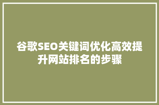 谷歌SEO关键词优化高效提升网站排名的步骤