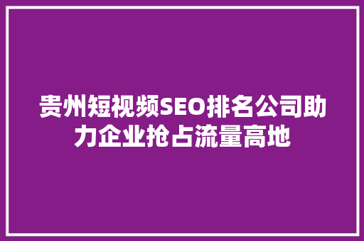 贵州短视频SEO排名公司助力企业抢占流量高地