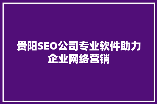 贵阳SEO公司专业软件助力企业网络营销