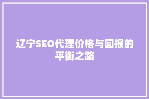 辽宁SEO代理价格与回报的平衡之路