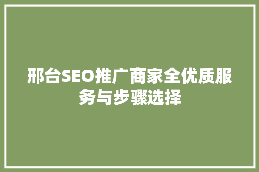 邢台SEO推广商家全优质服务与步骤选择
