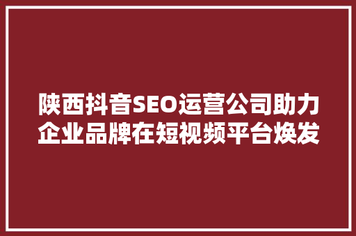 陕西抖音SEO运营公司助力企业品牌在短视频平台焕发光彩