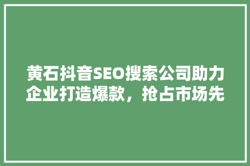黄石抖音SEO搜索公司助力企业打造爆款，抢占市场先机