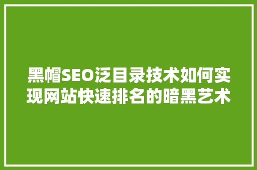 黑帽SEO泛目录技术如何实现网站快速排名的暗黑艺术