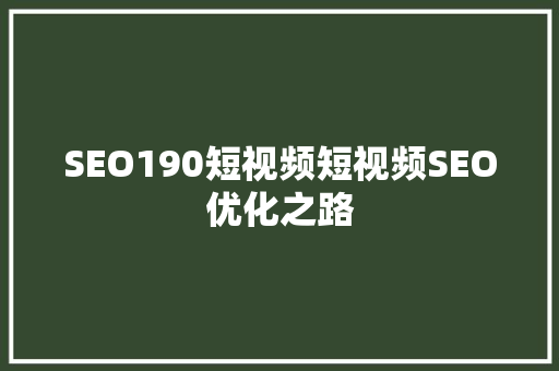 SEO190短视频短视频SEO优化之路