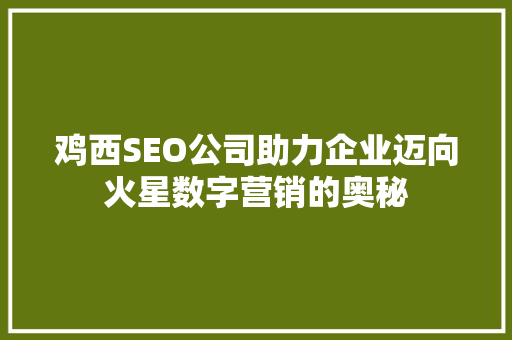 鸡西SEO公司助力企业迈向火星数字营销的奥秘
