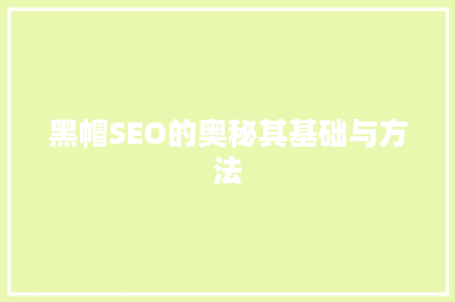黑帽SEO的奥秘其基础与方法
