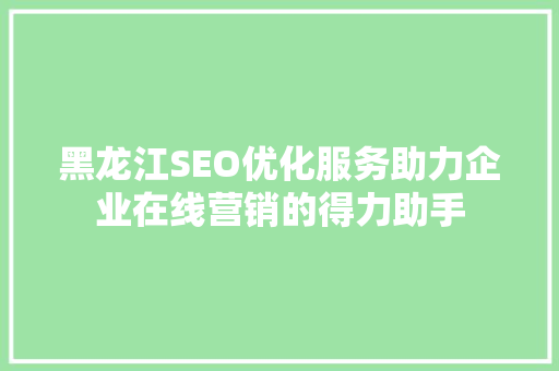 黑龙江SEO优化服务助力企业在线营销的得力助手