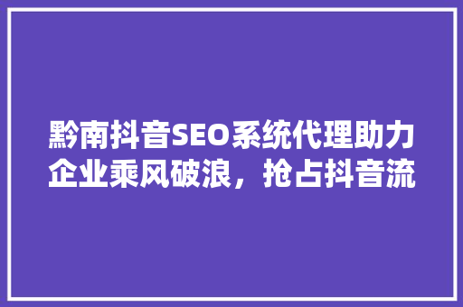 黔南抖音SEO系统代理助力企业乘风破浪，抢占抖音流量高地