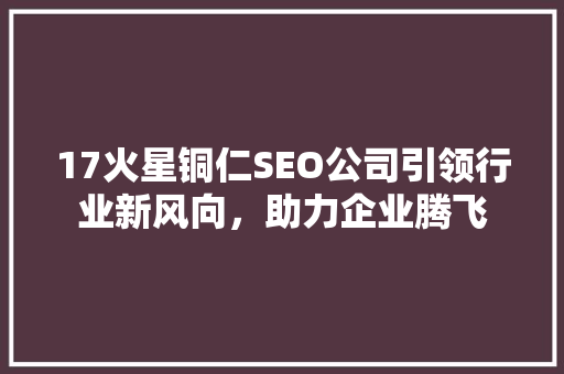 17火星铜仁SEO公司引领行业新风向，助力企业腾飞