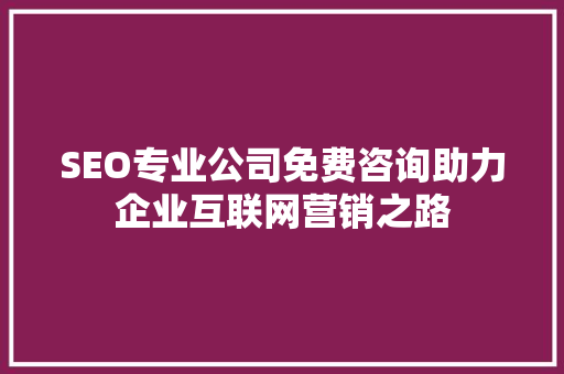 SEO专业公司免费咨询助力企业互联网营销之路