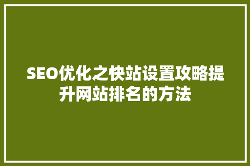 SEO优化之快站设置攻略提升网站排名的方法