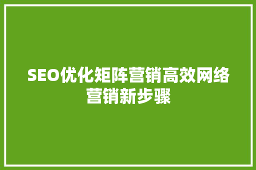 SEO优化矩阵营销高效网络营销新步骤