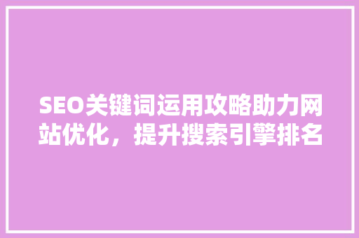 SEO关键词运用攻略助力网站优化，提升搜索引擎排名