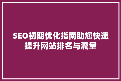 SEO初期优化指南助您快速提升网站排名与流量