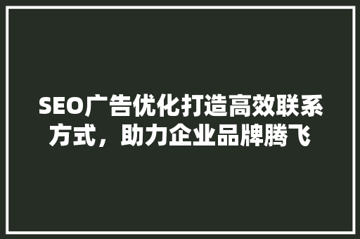 SEO广告优化打造高效联系方式，助力企业品牌腾飞