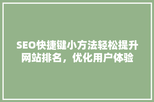 SEO快捷键小方法轻松提升网站排名，优化用户体验
