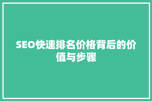 SEO快速排名价格背后的价值与步骤