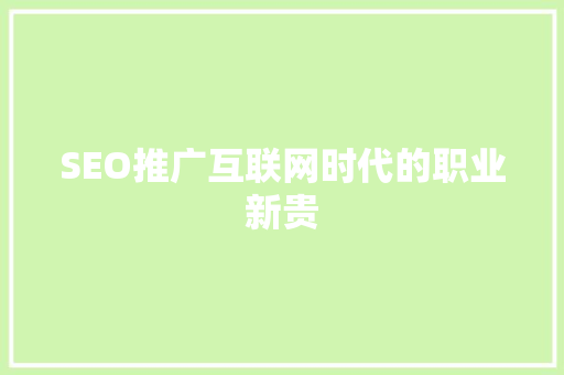 SEO推广互联网时代的职业新贵