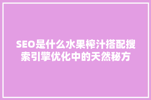 SEO是什么水果榨汁搭配搜索引擎优化中的天然秘方