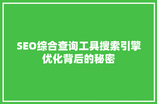 SEO综合查询工具搜索引擎优化背后的秘密