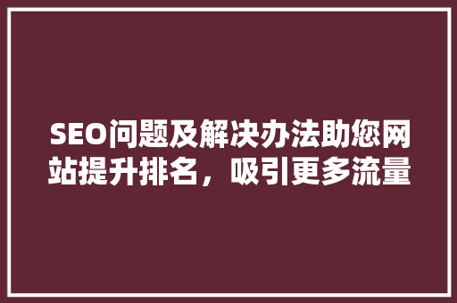 SEO问题及解决办法助您网站提升排名，吸引更多流量