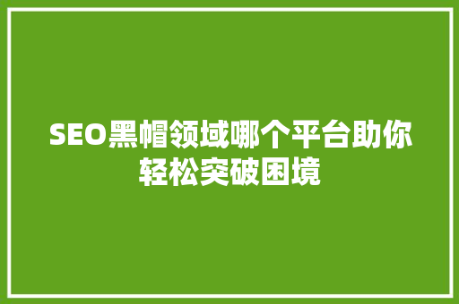 SEO黑帽领域哪个平台助你轻松突破困境