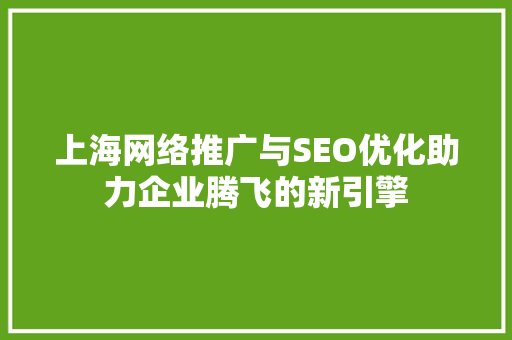 上海网络推广与SEO优化助力企业腾飞的新引擎