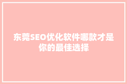 东莞SEO优化软件哪款才是你的最佳选择