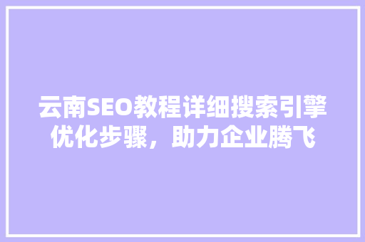 云南SEO教程详细搜索引擎优化步骤，助力企业腾飞