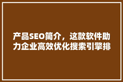 产品SEO简介，这款软件助力企业高效优化搜索引擎排名