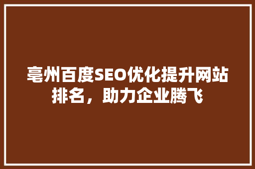 亳州百度SEO优化提升网站排名，助力企业腾飞