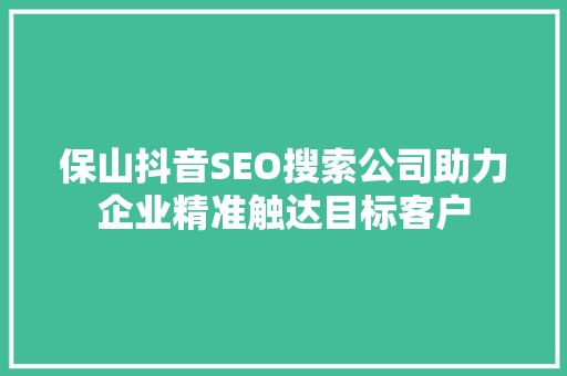保山抖音SEO搜索公司助力企业精准触达目标客户