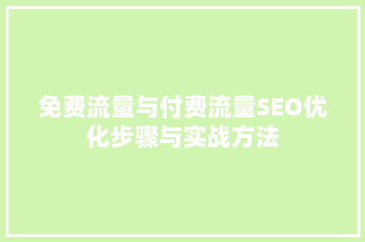 免费流量与付费流量SEO优化步骤与实战方法