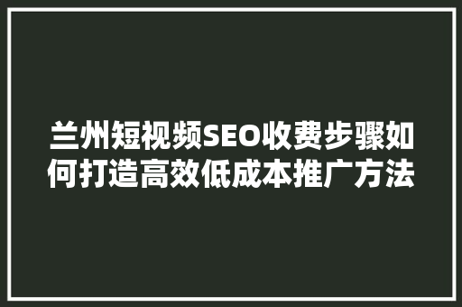 兰州短视频SEO收费步骤如何打造高效低成本推广方法