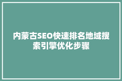 内蒙古SEO快速排名地域搜索引擎优化步骤