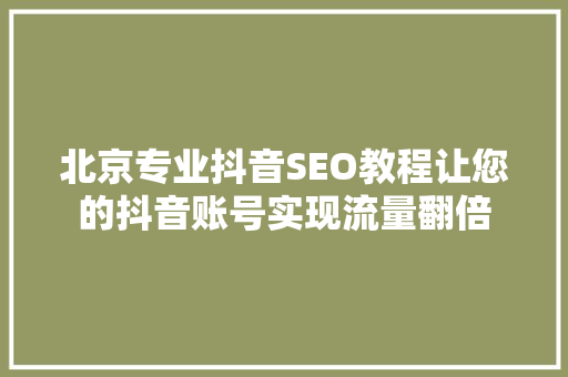 北京专业抖音SEO教程让您的抖音账号实现流量翻倍
