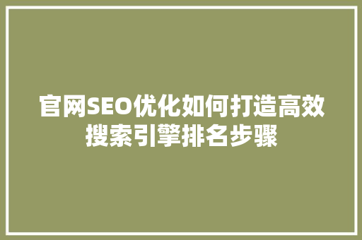 官网SEO优化如何打造高效搜索引擎排名步骤