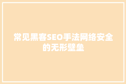 常见黑客SEO手法网络安全的无形壁垒