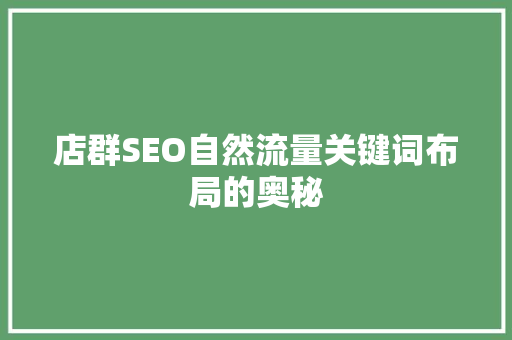 店群SEO自然流量关键词布局的奥秘