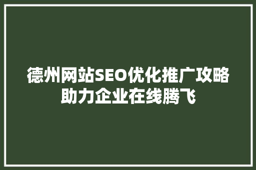 德州网站SEO优化推广攻略助力企业在线腾飞