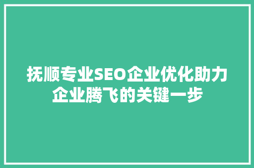 抚顺专业SEO企业优化助力企业腾飞的关键一步