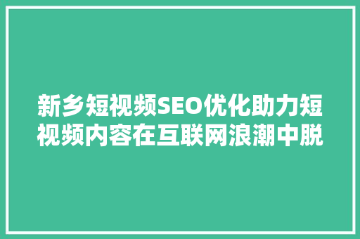 新乡短视频SEO优化助力短视频内容在互联网浪潮中脱颖而出