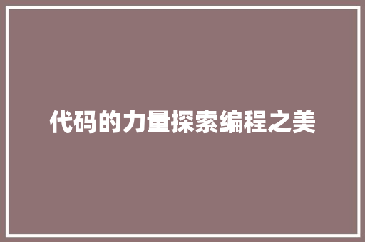 代码的力量探索编程之美