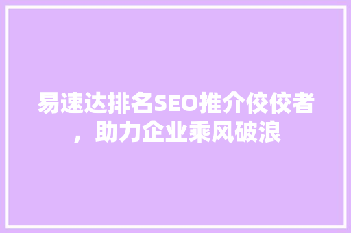 易速达排名SEO推介佼佼者，助力企业乘风破浪