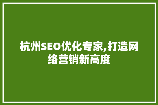 杭州SEO优化专家,打造网络营销新高度