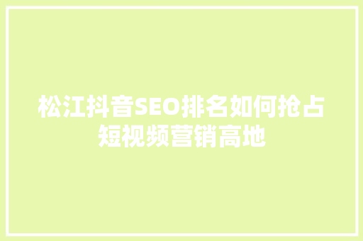 松江抖音SEO排名如何抢占短视频营销高地