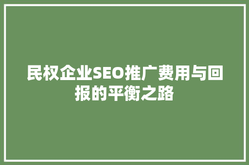民权企业SEO推广费用与回报的平衡之路
