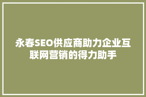 永春SEO供应商助力企业互联网营销的得力助手